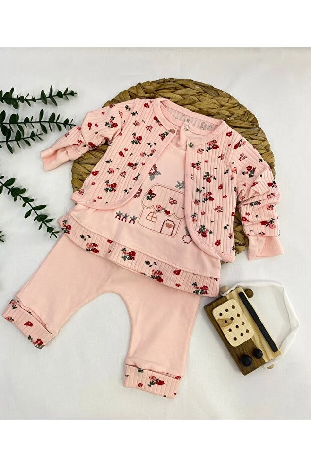 Babyım 2288 Cıcek Desenlı Ceketklı 3lu Takım